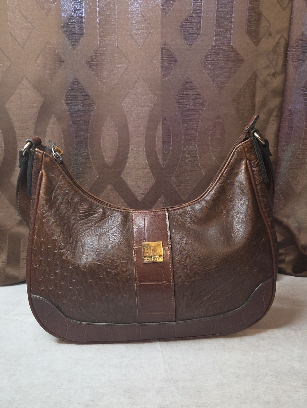 Carryland America Brown Shoulder Purse, Faux Leather-Reptile Print